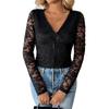 New Exquisite, Elegant and Sexy Top, Thin See-through Lace V-neck Long-sleeved Black T-shirt for Women