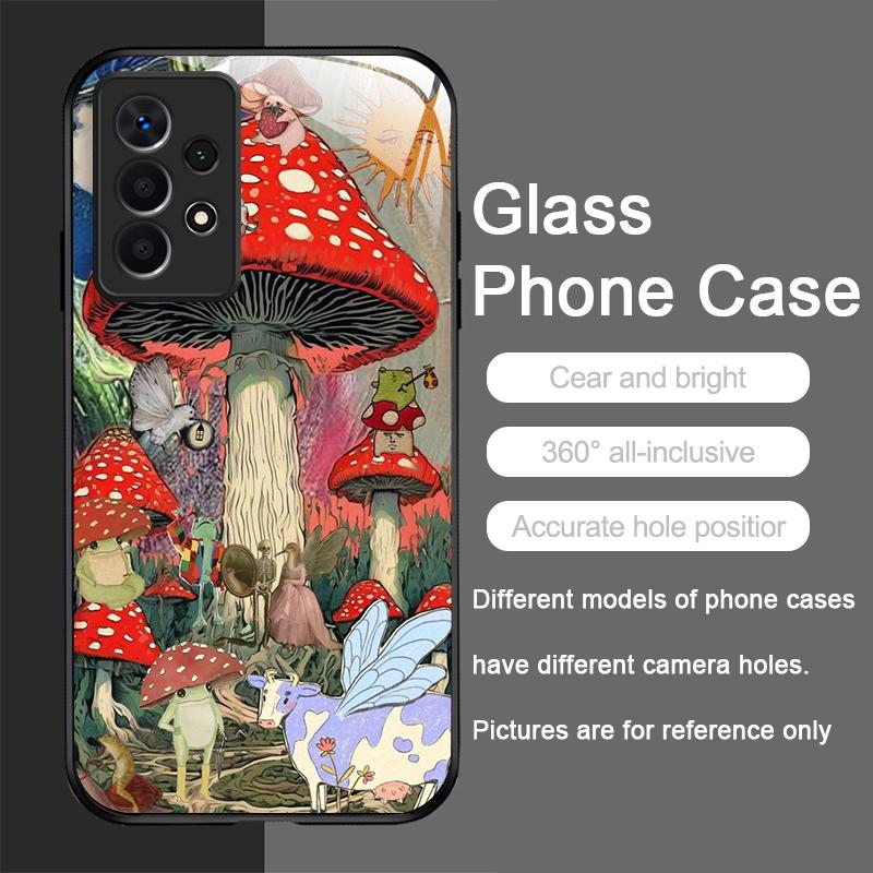 Creative Personality Mushroom Pattern Tempered Glass Phone Case for Samsung Galaxy A56 A55 A54 A53 A52 A36 A14 A15 5G Back Cover