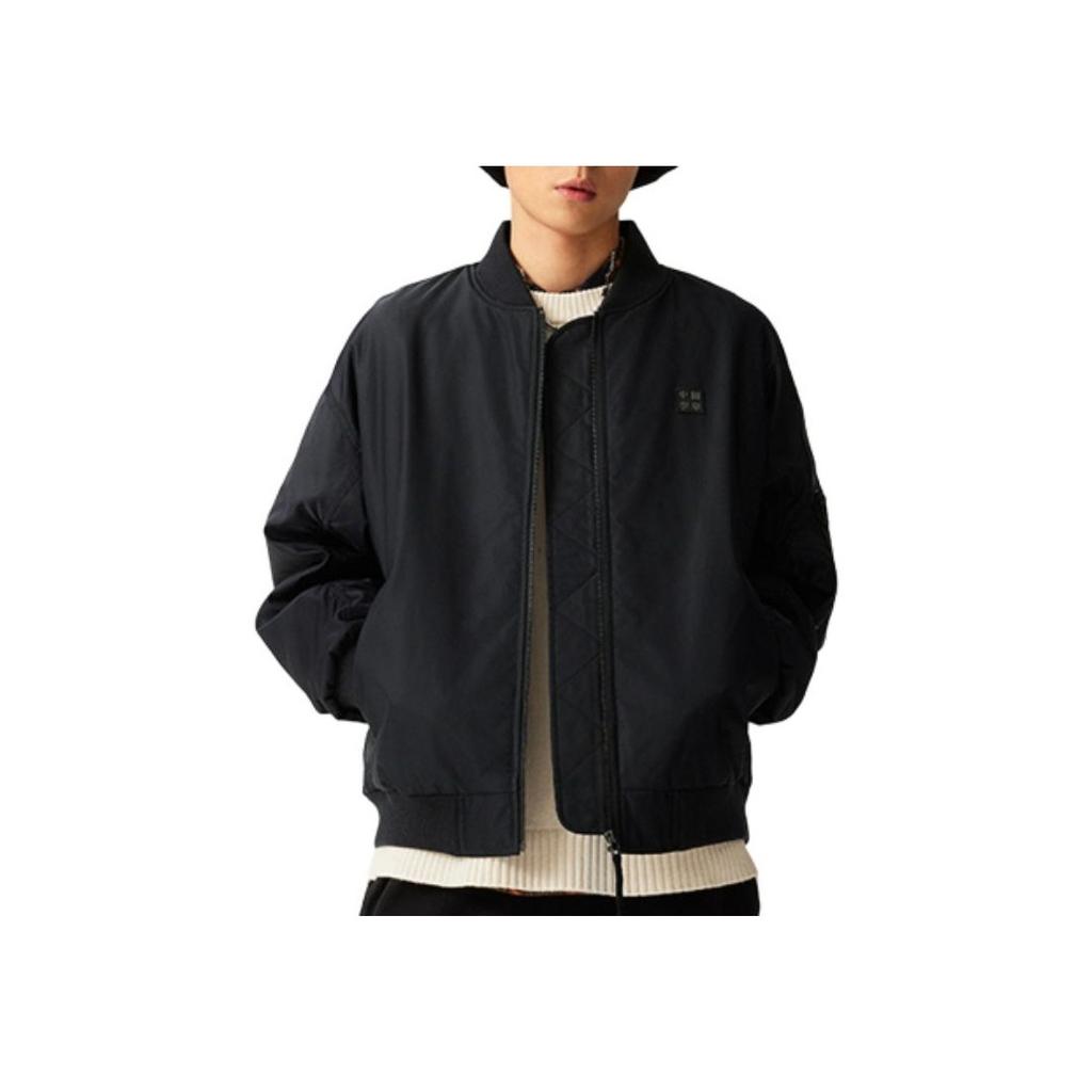 Li Ning Vital Series Solid Color Zipper Comfortable Breathable Loose Cotton Jacket Unisex Jacket Black AJMU163-1