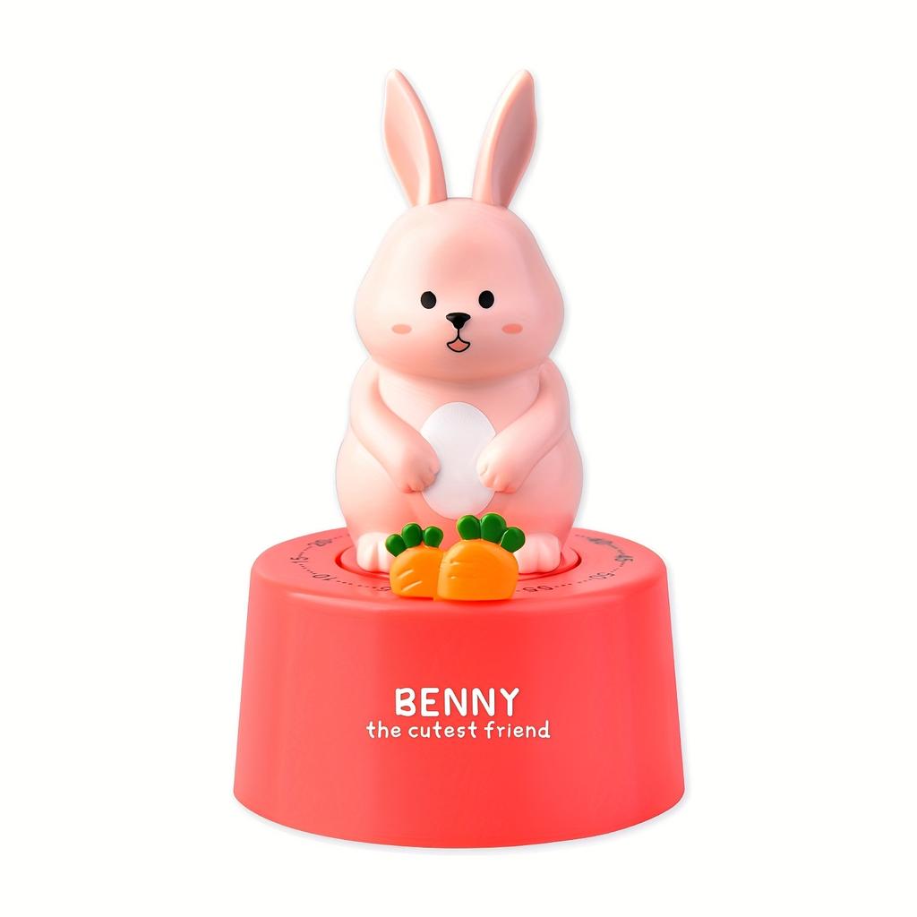 Adorable Pink Bunny Kitchen Timer Durable ABS,Magnetic Fridge Attachment,Cute Animal Design with Hour Minute Display,Ideal for Cooking Study Reminders