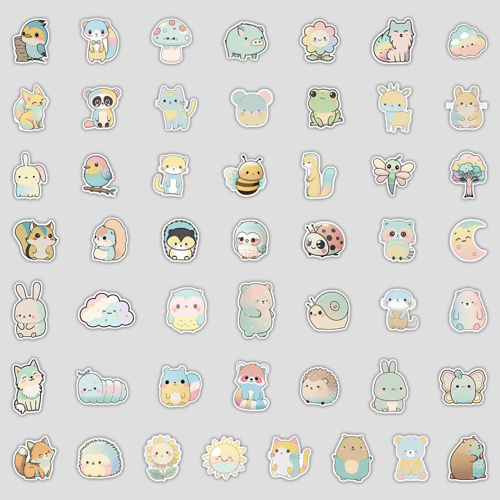 50 Pieces of Cute Animal Graffiti Stickers for DIY Stationery, Water Cups, Luggage, and Waterproof Decorative Stickers