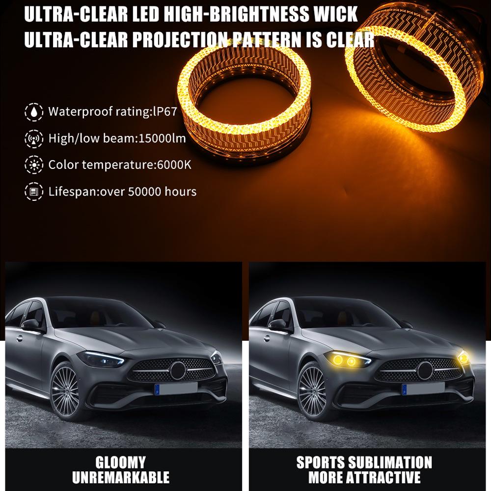 WANGHOI 5D 3.0" Dual-Light Angel Eye Lens, 595mm, White/Yellow with Steering Function