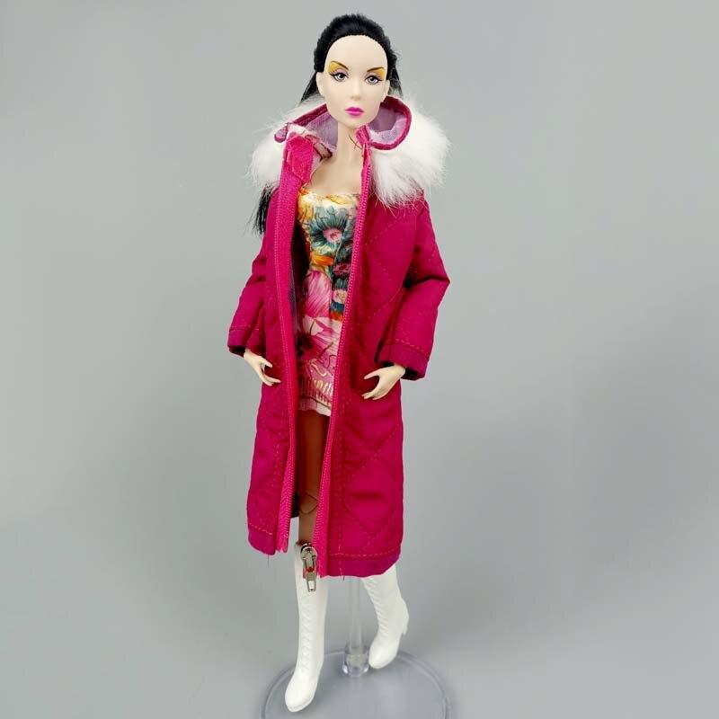 Pinker Wintermantel mit Kapuze für Barbie-Puppe, Outfits, Kleidung, Parka für 1/6 BJD-Puppe, Jacke, 1:6 Puppenzubehör, Kinderspielzeug