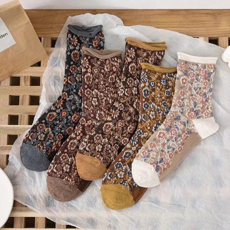 

Женские носки с цветочной вышивкой, корейская мода, винтажные уличные носки в стиле Харадзюку, японские милые носки в стиле каваи для девочек