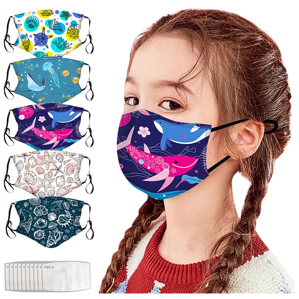 

5 шт. маска + 10 шт. фильтр Детская мультяшная маска с принтами океанских рыб для улицы