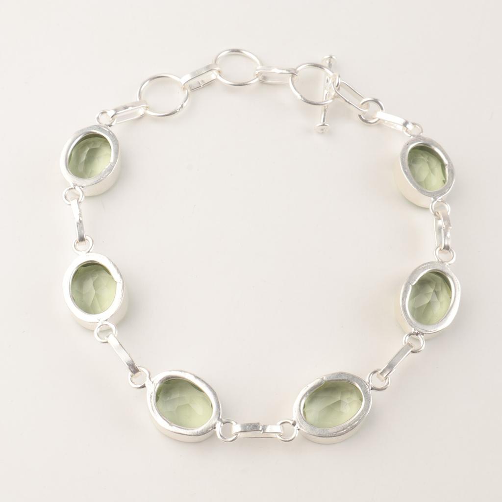 Green Amethyst Gemstone 925 Sterling Silver Handmade Bracelet Jewelry For Women RB-5-18