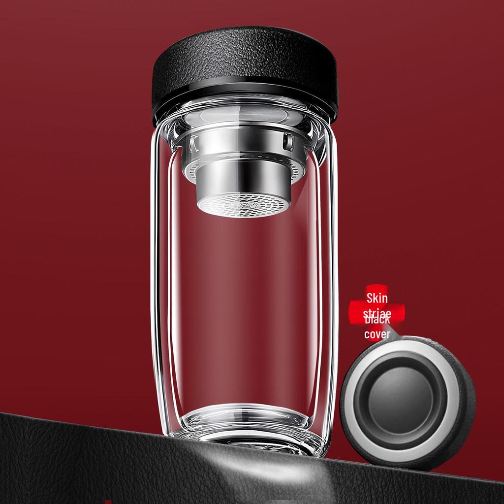 Double-Layer Glass Teacup: Men's Drop-Proof, Heat-Insulating, Large Capacity (500ml), Goose Egg Shape, Thickened for Car Use