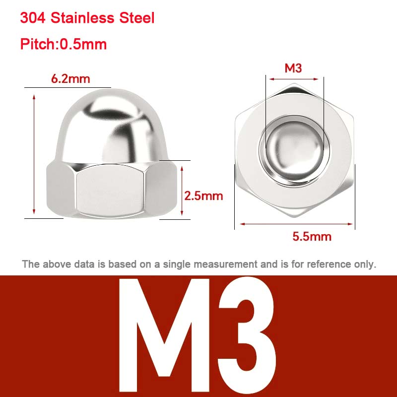 1-100pcs M3 M4 M5 M6 M8 M10 M12 M14 M16 M20 304 Stainless Steel Acorn Cap Hex Nuts Dome Head Decorative Nut for Bolts Furniture