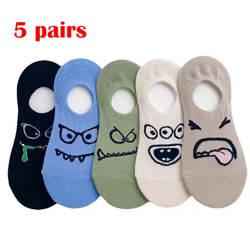 1/5 Pairs Cartoon Funny Boat Socks Women's Socks Summer Thin Invisible Low-Cut Cute Short Socks Trendy Monster