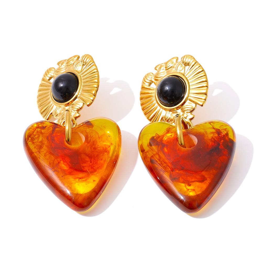 

Yhpup Fashion Amber Resin Acrylic Flower Heart Drop Earrings 2025 Women Stainless Steel Trendy Golden PVD Waterproof Jewelry