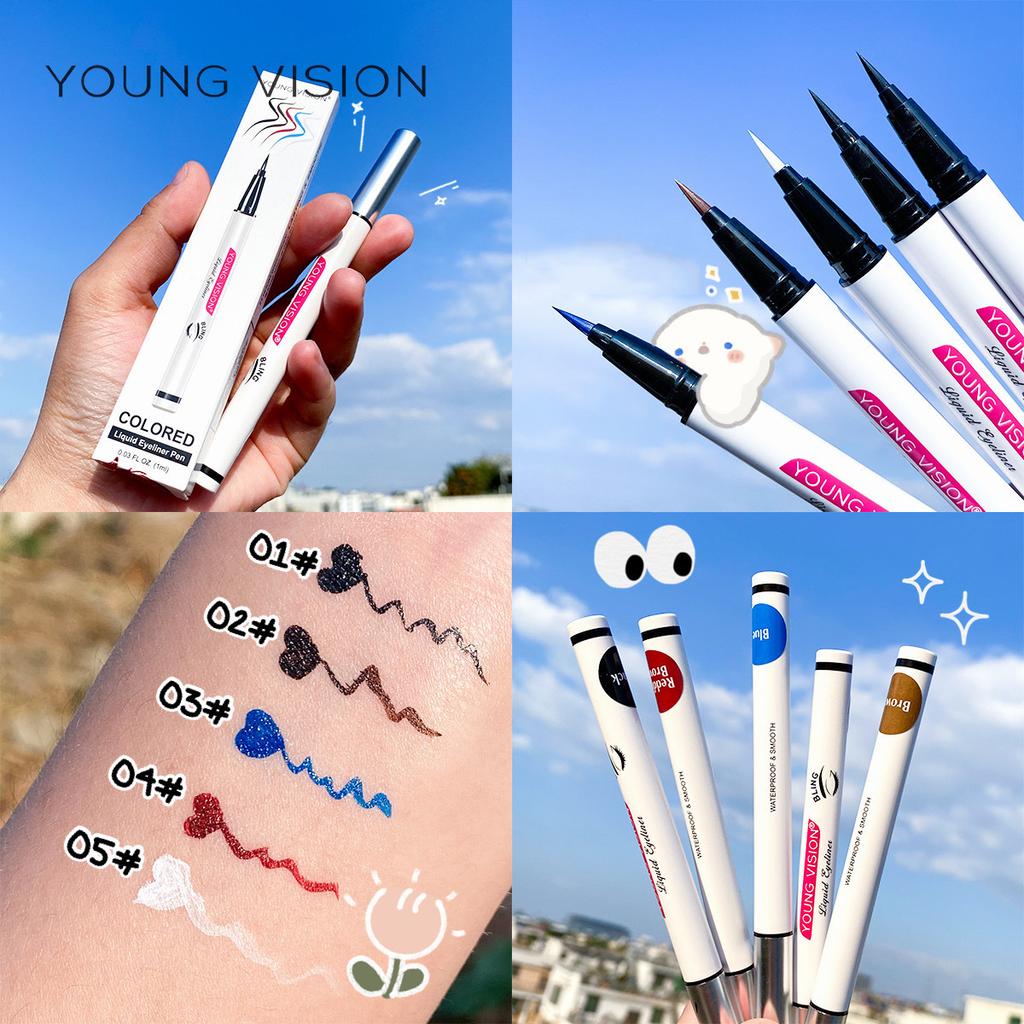 YOUNG VISION 5-farbiger wasserfester Eyeliner Stift, Schwammkopf, flüssiger Eyeliner, schnell trocknend, 5 Farben optional