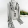 Langer Fransen-Schal für Damen, einfarbig, Retro-Eulen-Anhänger-Halskette, Schal, Kostüm-Accessoires