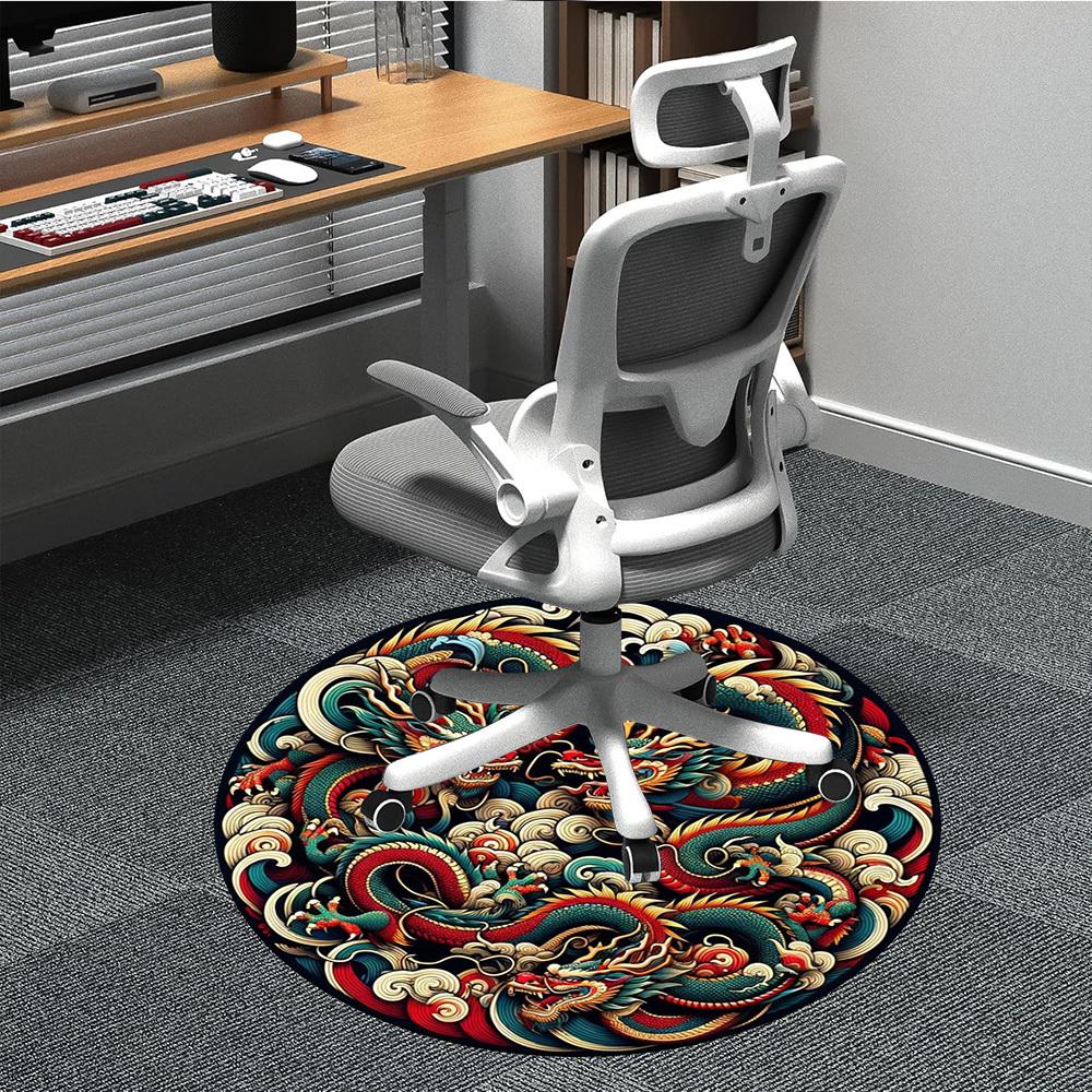 

1pc Dragon, Chinese Art Chair Carpet for Office Non-Slip Mat for Office - Decorative Floor Mat yy251030203 80cm by 80cm
