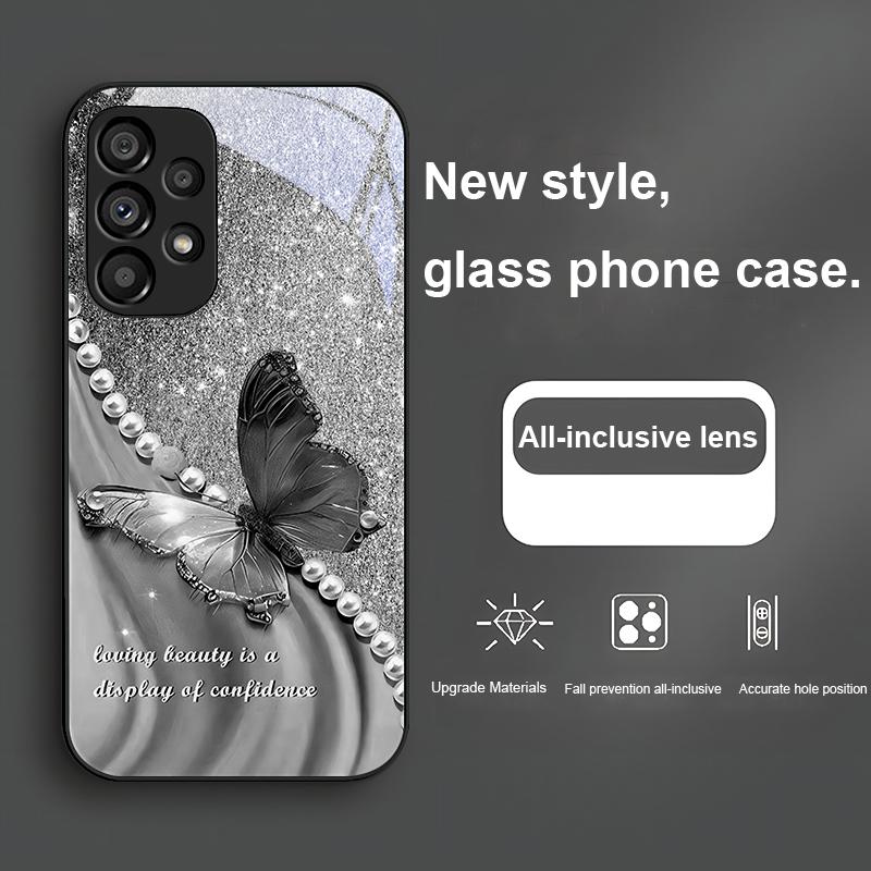 Pearl Butterfly Gradient For Samsung Galaxy S23 24 Plus S20 21 FE S25 Ultra A70 72 73 51 52 53 Tempered Glass Phone Case