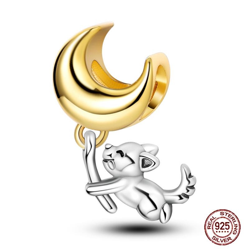 Round Clip Charms Plata Shining Moon Star Char Copper Spacer Clasp Fit Original Bracelet Glow Safety Chain Beads Diy Jewelry