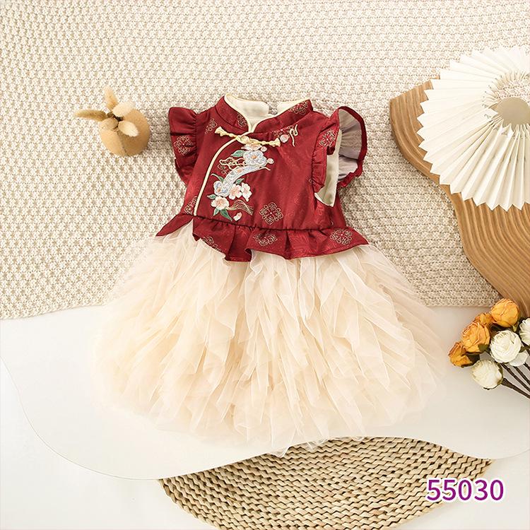 

Children s Fleece-lined Princess Dress: Chinese National Style for Autumn/Winter, Perfect for Birthdays or New Year Celebrations 90 cm красный