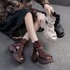 Johnature Thick Sole Height Increasing Retro Hollow-out Peep Toe Roman Sandals Versatile Women's Platform Shoes