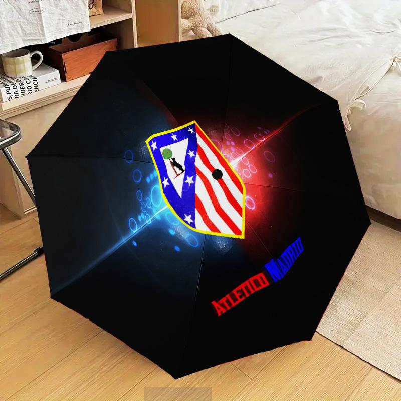Atletico Madrid Crest Automatic Folding Umbrella - 8-Rib Travel Umbrella with Auto Open/Close & Portable Gifts for holidays or birthdays