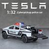 1: 32 Tesla Pickup Truck Police Car Alloy Model Sound And Light Effects Parent-Child Fire Drill Toys Gifts And Ornaments