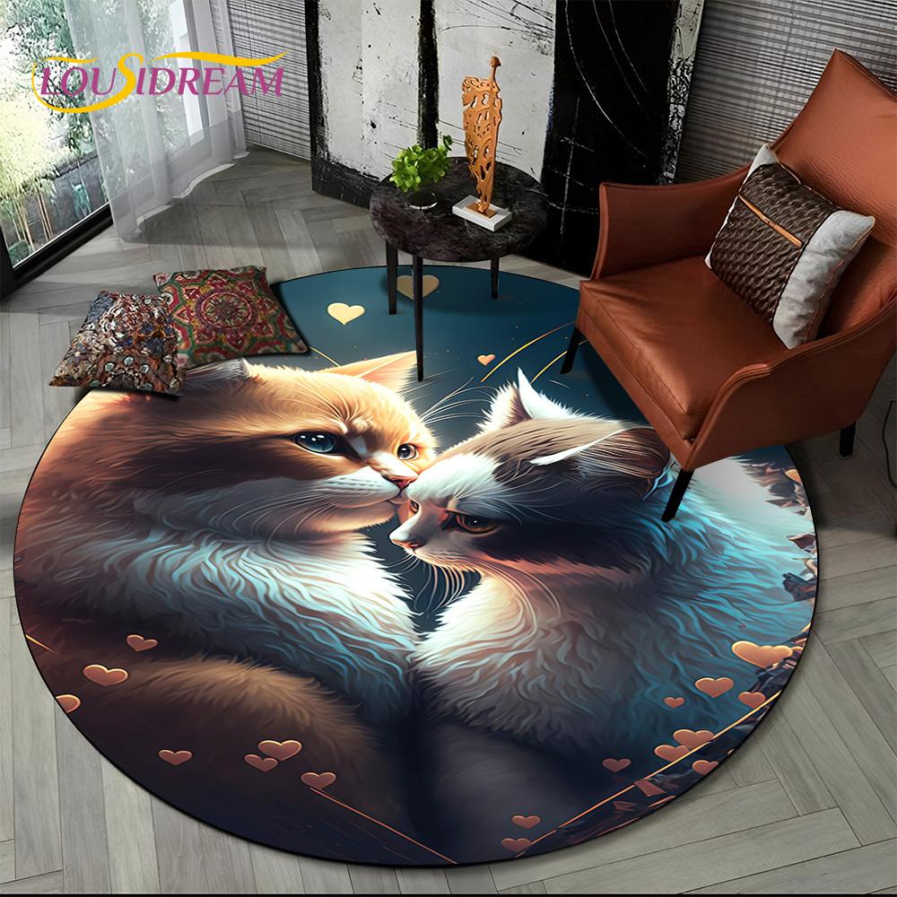 3D Persian Cat,Cute Calico Cat,Ragdoll Cartoon Round Carpet Rug for Living Room Bedroom Kid Playroom Decor,Pet Area Rug Non-slip
