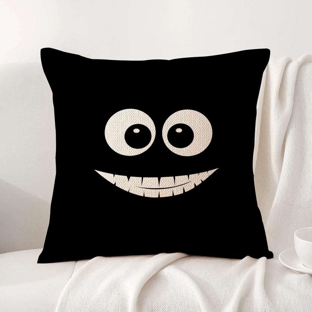 Black Emoticons Cushion Cover Summer Coolness Linen Fabric Double-Sided Printing Pillow Case Sofa Home Decor Gift