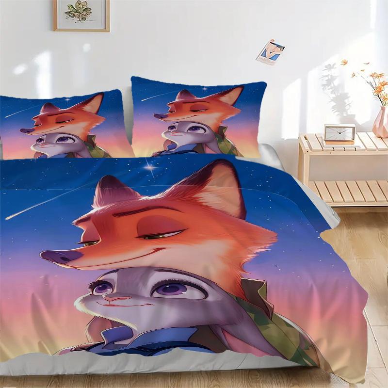 

3pcs Nick & Judy Watching Shooting Stars Zootopia Quilt Cover Set (1 Quilt Cover + 2 Pillowcases Without Pillow Core), High-Definition Printing f 135x200cm