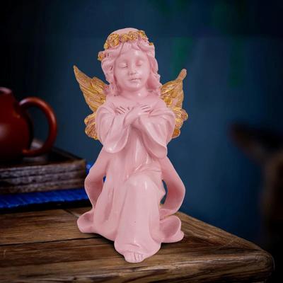 Statue eines geflügelten Mädchens als Heimdeko-Artikel | Feenmädchen-Statue als Schaufensterstück zur Dekoration von Heimregalen (Engelrosa BG)