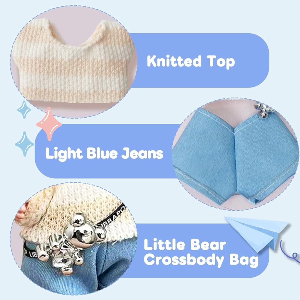 Cimoon Doll Clothing Set for 15cm/17cm Plush Toys Cute Sweater Outfit Accessory for Dress-Up and DIY