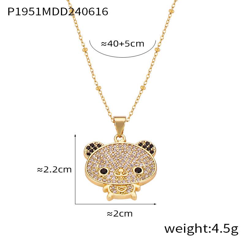 Elegant Cartoon Bear Pendant: Copper-Inlaid Zircon, Titanium Steel Women s Necklace