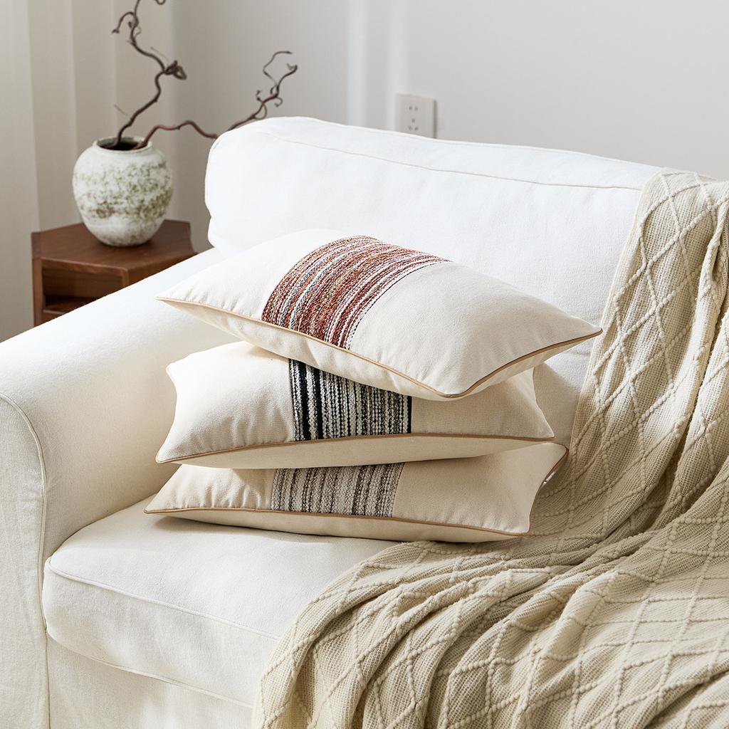 Farmhouse Cushion Cases with Stripe Pattern Soft Woven Pillowcase Striped Throw Covers for Home Bedroom Living Room Sofa Decor