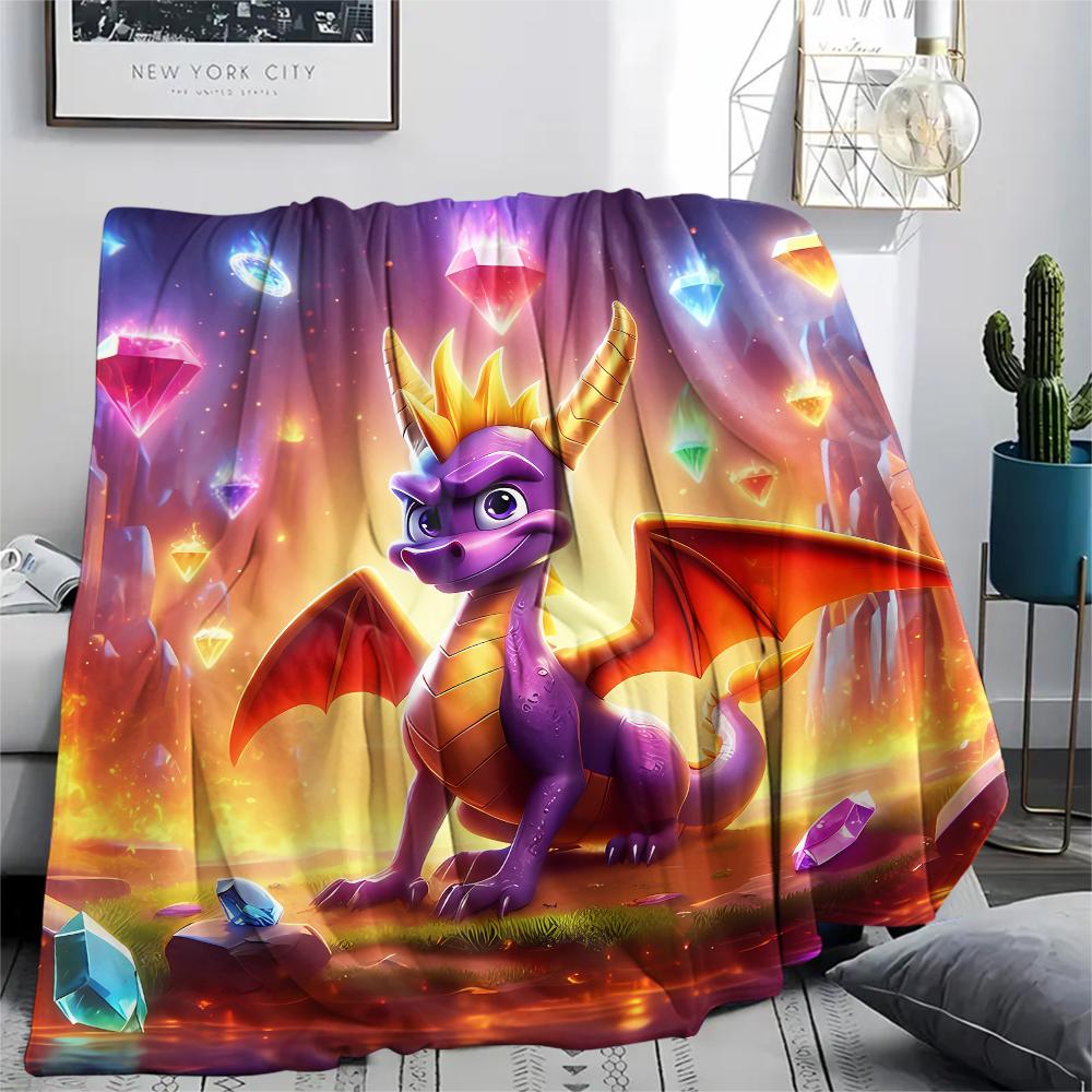 1pz Coperta in Flanella con Stampa Spyro Reignited Trilogy, Alta qualità per Tutte le Stagioni, Decorazione per la Casa, Calore e Comfort, Perfetta per Regali di Natale