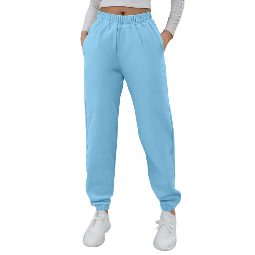 Women's Fashion Sport Solid Color Drawstring Pocket Casual Sweatpants Pants