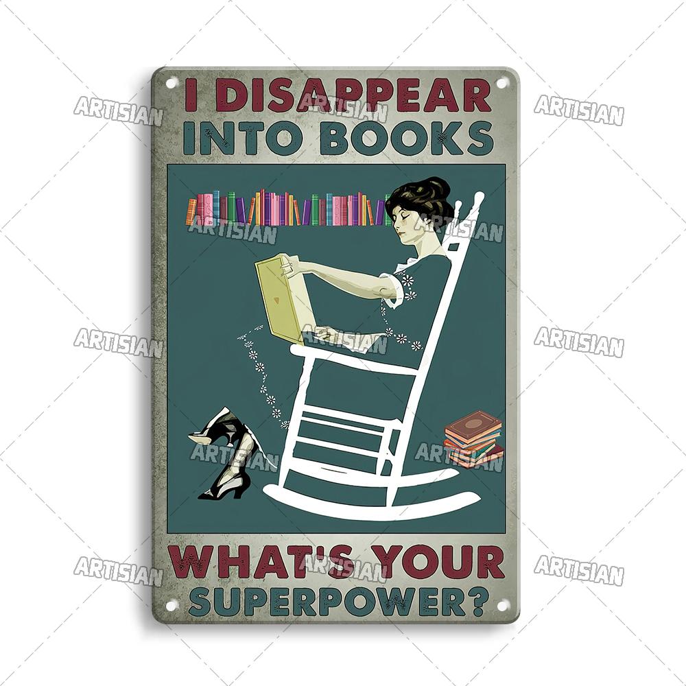 Artisian Reading Vintage Metal Sign Read Book Tin Plaque Girl Loves Books Classic Decorative Poster Wall Decor Garage Bar Pub