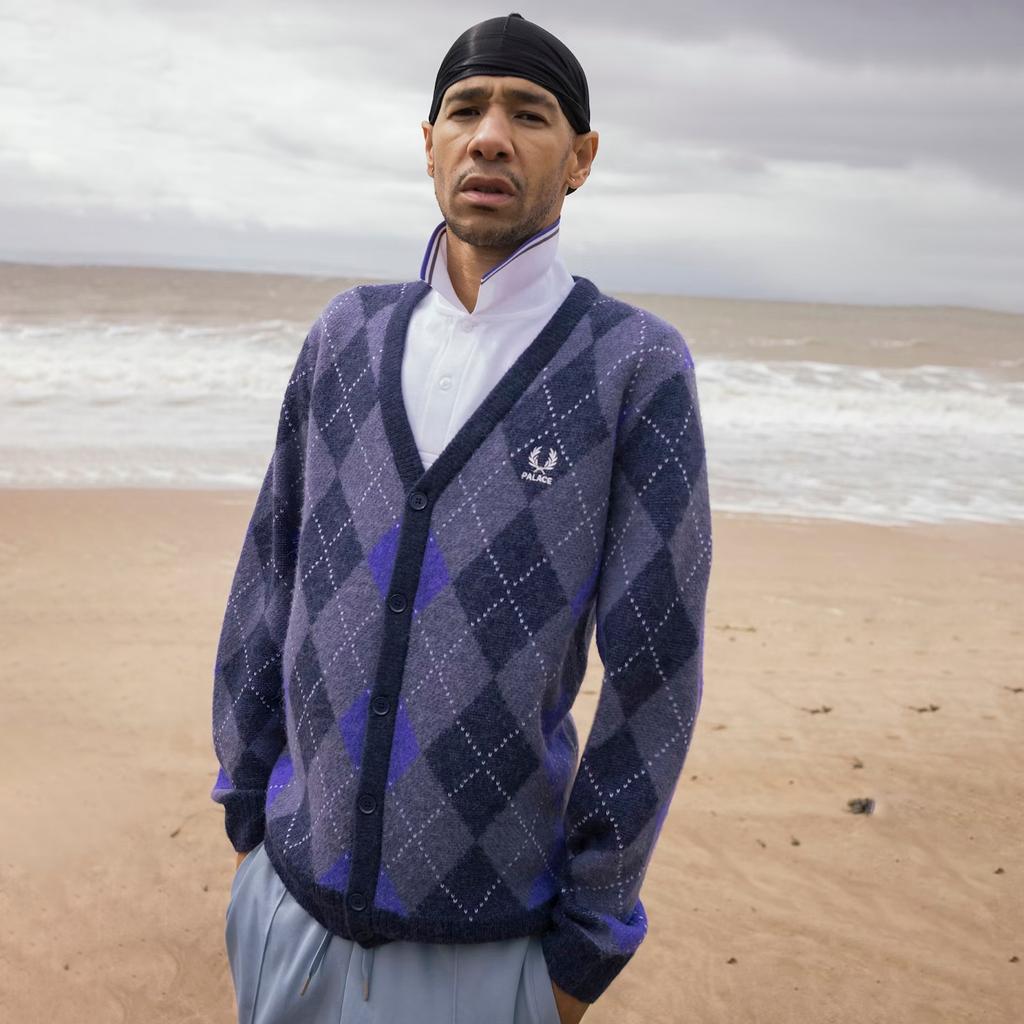 Palace X Fred Perry Argyle Cardigan Peacoat Unisex Tops Purple SK1128-11A