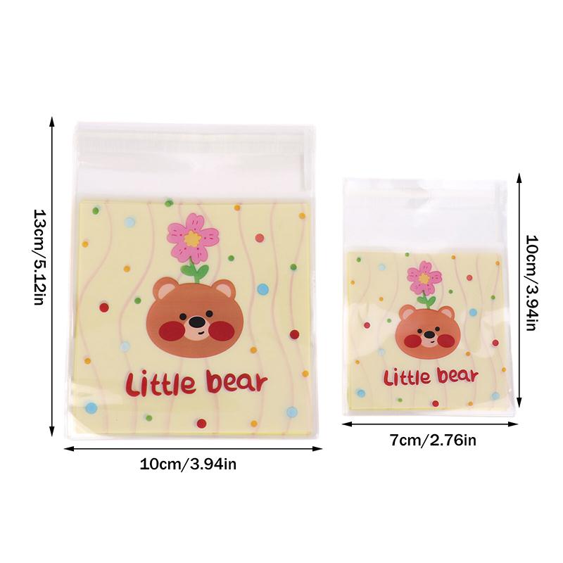 100Pcs 7X7+3Cm 10X10+3Cm Cute Cartoon Animal Printed Plastic Self-Adhesive Bags Cookie Biscuits Snack Package For Home Bakeries