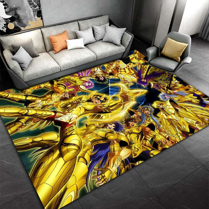 Golden Armored Warriors Carpet with Colorful Anime Design Pattern Suitable for use as an anti-slip for living room bedroom sofas
