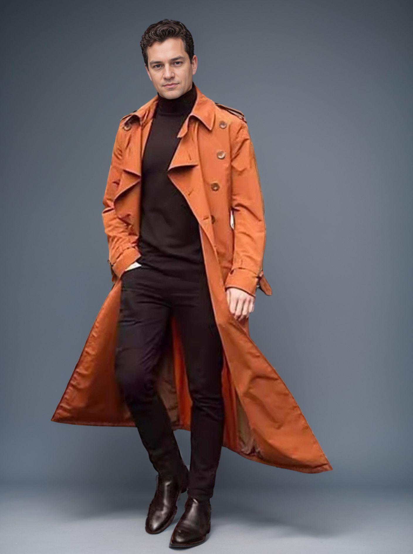 2024 European & American Men s Fashion Casual Long Windbreaker Jacket 2XL оранжевый