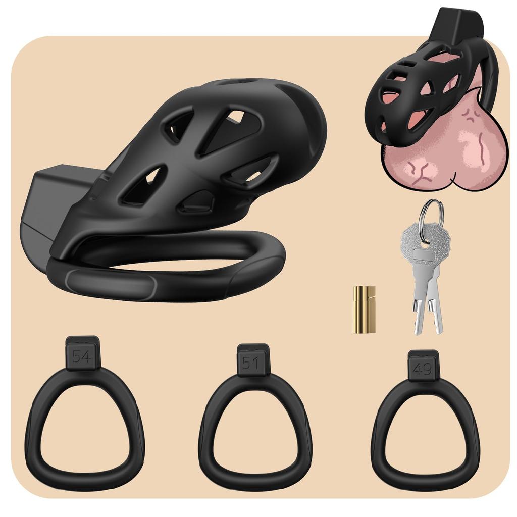 Giftoyou Ceinture de Chasteté Chasteté Chasteté pour Comprend 3 Chasteté Verrouillage Réglable Contention SM Contention Pénis Jouets Sexuels pour Adultes Appareil, Verrouillage, Hommes, Anneaux,