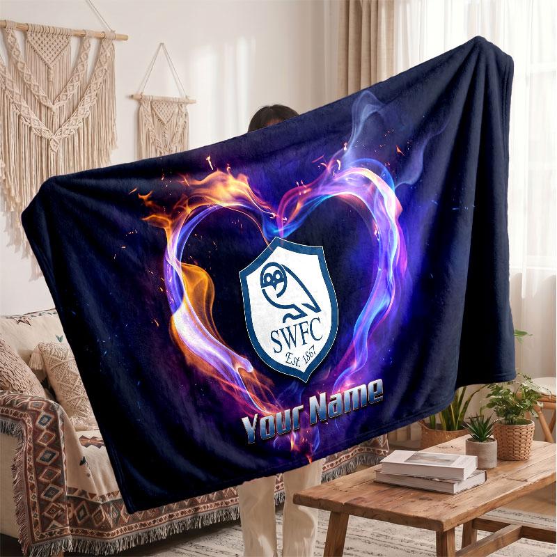 Sheffield Wednesday FC Personalized Fleece Blanket With Football Logo, Custom Name Text Soft Warm Home Throw Blanket