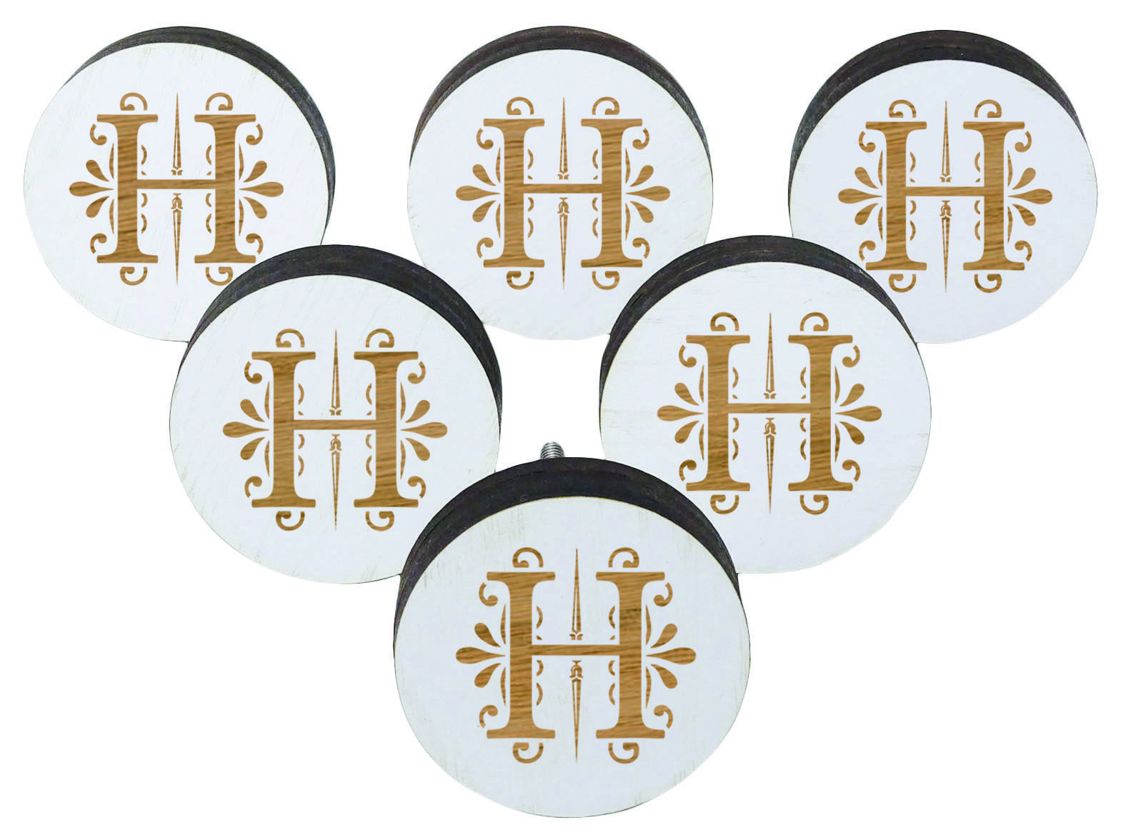 

IBA Indianbeautifulart White Engraved Knobs 10 Pc Furniture Wooden Scallop Knobs Rustic Drawer 2 x 2 Inches-Round коричневий