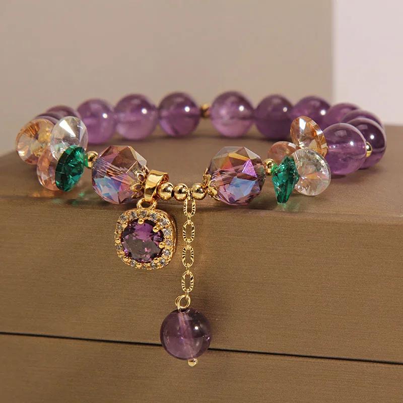 

Junzi Purple Crystal Strand Copper Bracelets Light Luxury Vintage For Women Female Accessory Festival Party Daily фіолетовий