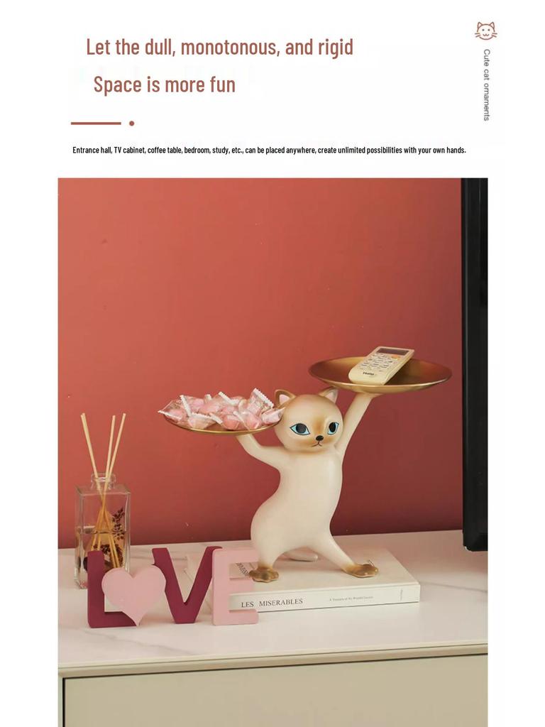 Creative Cat Sand Sculpture Tray: Cartoon Key Storage & Ornament for Living Room or Entrance, Perfect Housewarming Gift