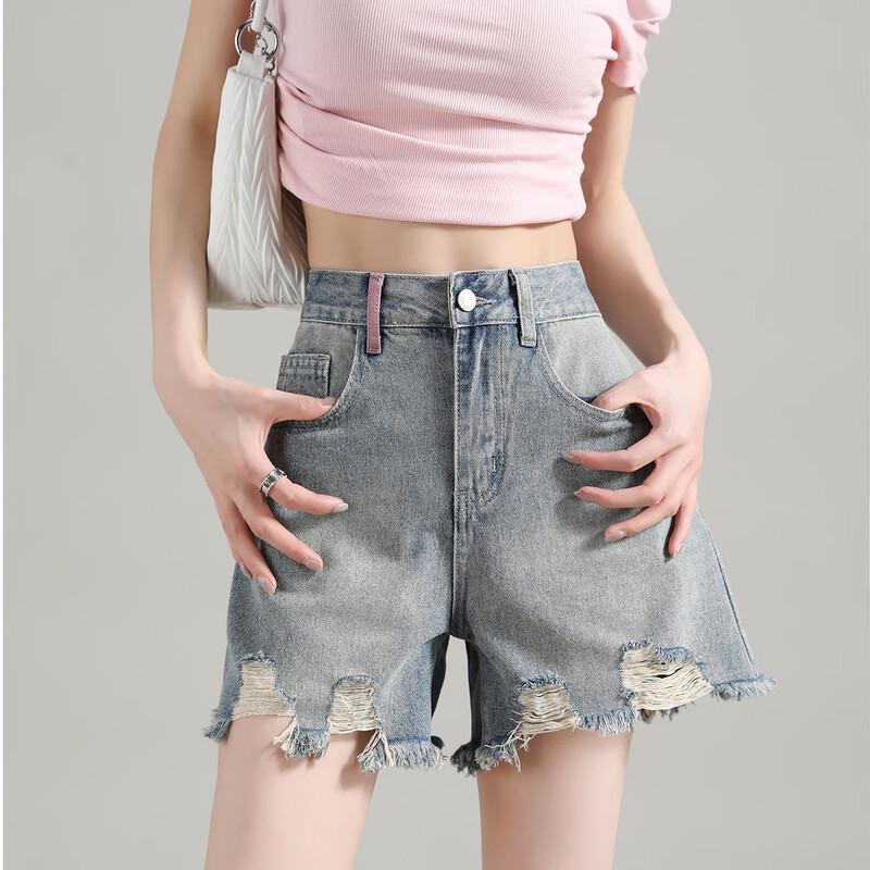 Tangshi 2025 Summer Raw Edge Denim Shorts 27