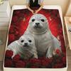 1PC Red Rose Animals Print Flannel Blanket, High Quality All Seasons, Home Decor, Warmth and Comfort, Perfect for Christmas Gifts