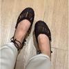 New Handmade Women Woven Flats Retro Baotou Sandals Shallow Mouth Flat Ballet Shoes Genuine Leather Mary Jane Shoes for Women