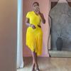 European and American Women's Clothing Summer New Fashion Temperament Diagonal Collar Slim Waist Fringed Irregular Dress