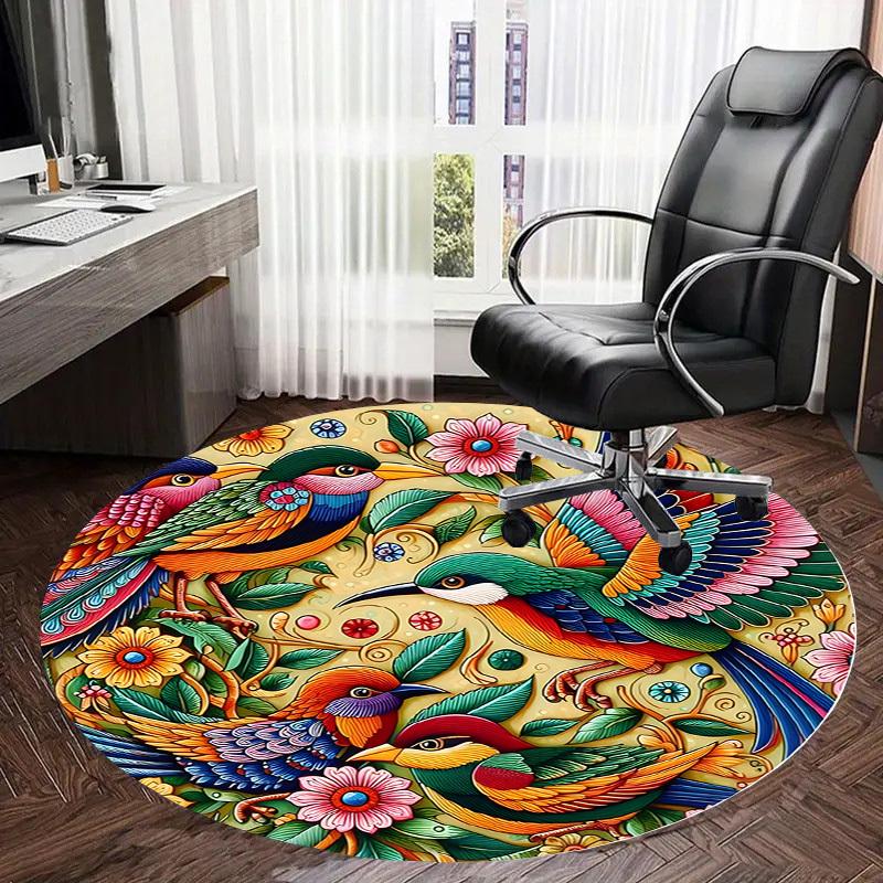 1pc Office Carpet Chair Mats Colorful Birds Floral Pattern Perfect for Decorating Office Chairs, Living Rooms, Or Bedrooms