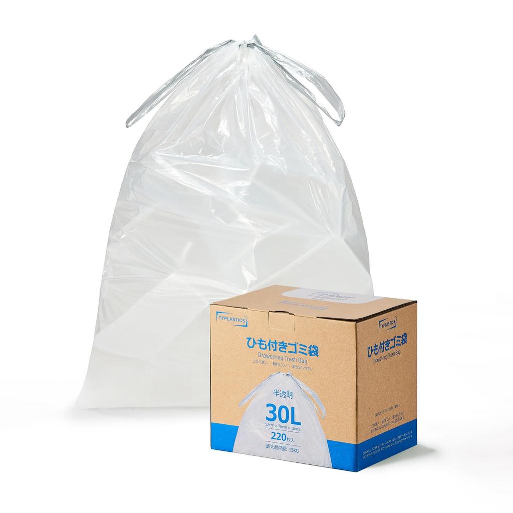 TYPLASTICS Garbage Bags with 220 GRS PCR Environmentally Dispose of Garbage with One Bag String, Translucent, 30-45L, Bags, Boxed, Certification, 100%