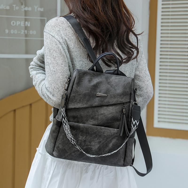 Mochila Feminina Couro Macio Multifuncional Bolsa de Ombro Mochila Escolar Estudante