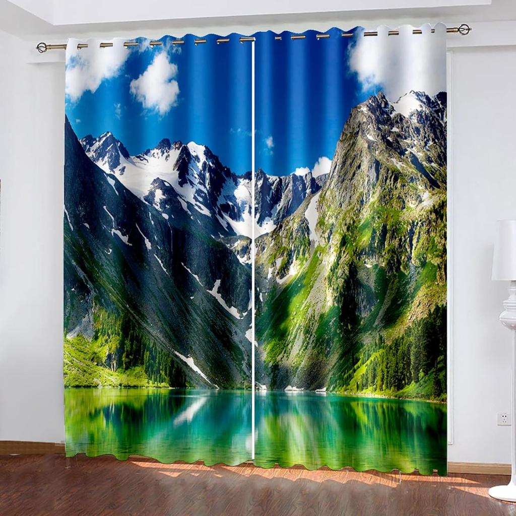 HUANZHUANG Curtains for Windows Living Room 3D Beautiful Landscape Scenery Blackout Curtains for Bedroom 2 Panels Boys Girls